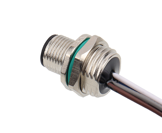 M12 锌合金外壳 板前安装针型插座 焊线式(内置灌胶) 螺牙M16*1.5/PG9}