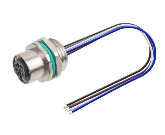 M12 锌合金外壳 板前安装孔型插座 焊线式(内置灌胶) 螺牙M16*1.5/PG9