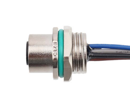 M12 锌合金外壳 板前安装孔型插座 焊线式(内置灌胶) 螺牙M16*1.5/PG9}