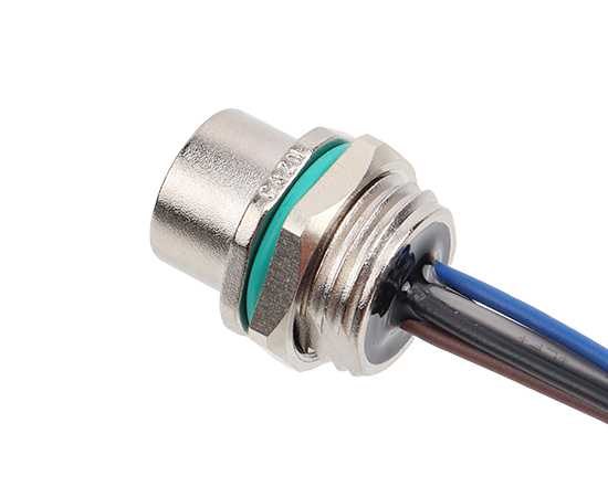 M12 锌合金外壳 板前安装孔型插座 焊线式(内置灌胶) 螺牙M16*1.5/PG9}