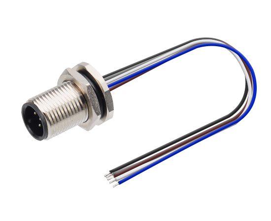 M12 板后安装针型插座 焊线式(内置灌胶) 螺牙M12*1