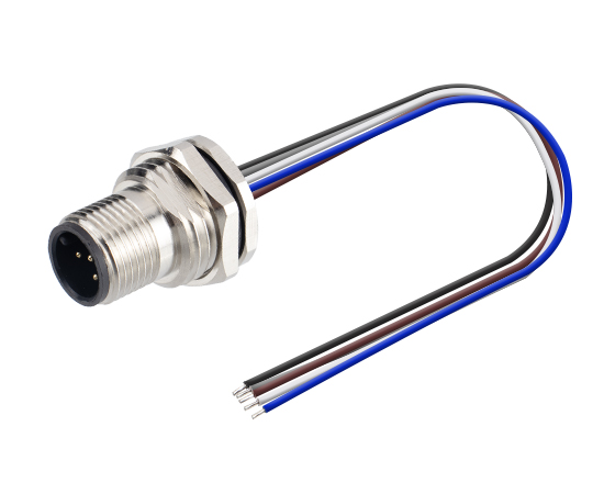 M12板后安装针型插座 焊线式(内置灌胶) 螺牙M16*1.5/PG9