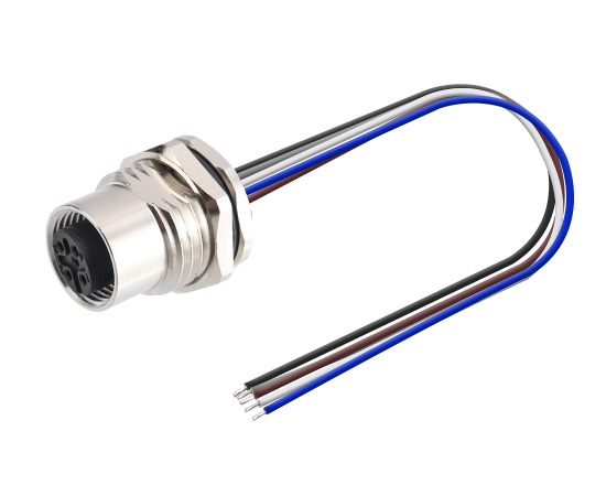 M12板后安装孔型插座 焊线式(内置灌胶) 螺牙M16*1.5/PG9