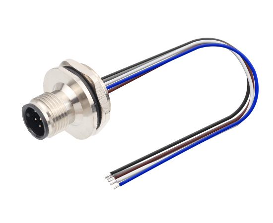 M12板前安装针型插座 焊线式(内置灌胶) 螺牙M11*1