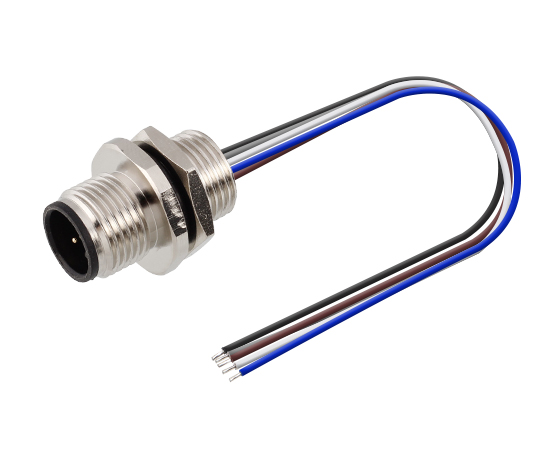 M12板前安装针型插座 焊线式(内置灌胶) 螺牙M12*1