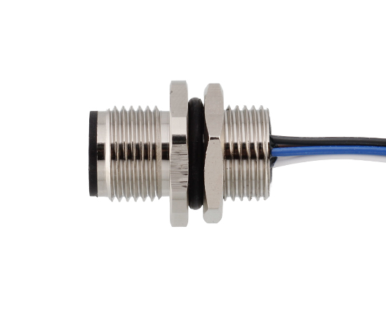 M12板前安装针型插座 焊线式(内置灌胶) 螺牙M12*1}