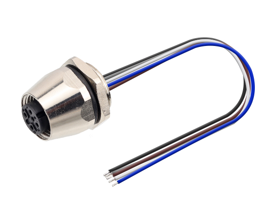 M12板前安装孔型插座 焊线式(内置灌胶) 螺牙PG9 子弹头