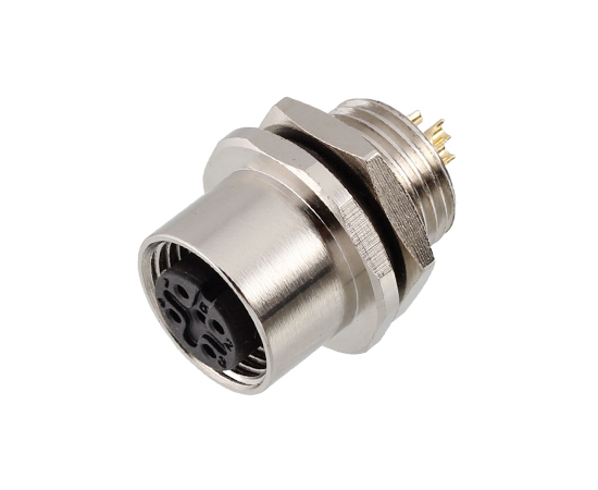 M12板前安装孔型插座 焊线式 螺牙M12*1