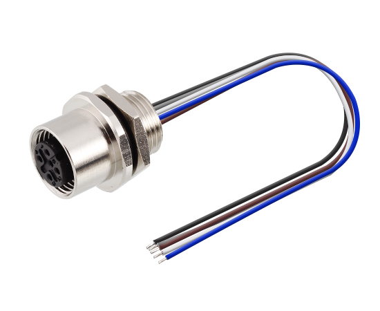 M12板前安装孔型插座 焊线式(内置灌胶) 螺牙M12*1